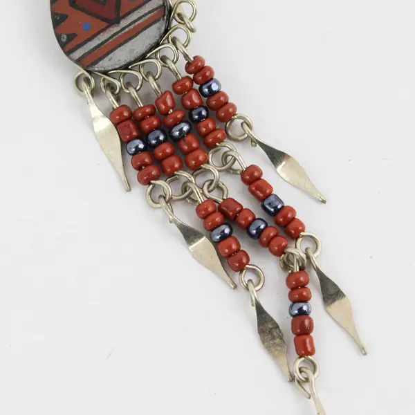 Handmade Brown & Gray Southwestern-Style Beaded Fringed Teardrop Dangle Earrings