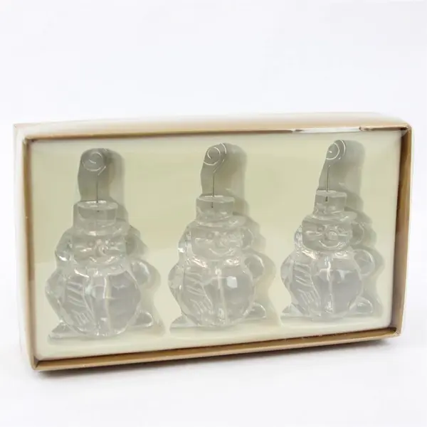 Enesco Twinkling Christmas Set of 3 Clear Snowman Place Card Holders 2004 New