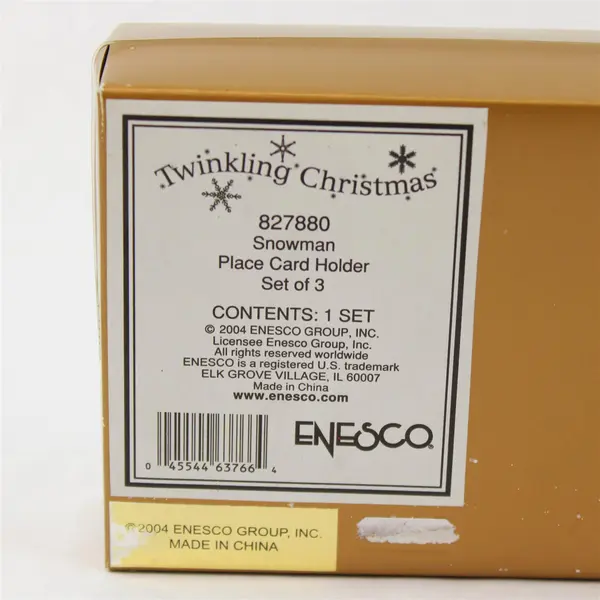 Enesco Twinkling Christmas Set of 3 Clear Snowman Place Card Holders 2004 New