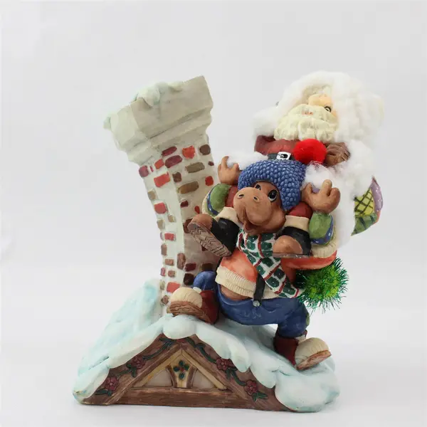 New Resin Santa & Reindeer Chimney Figurine Holiday Decor