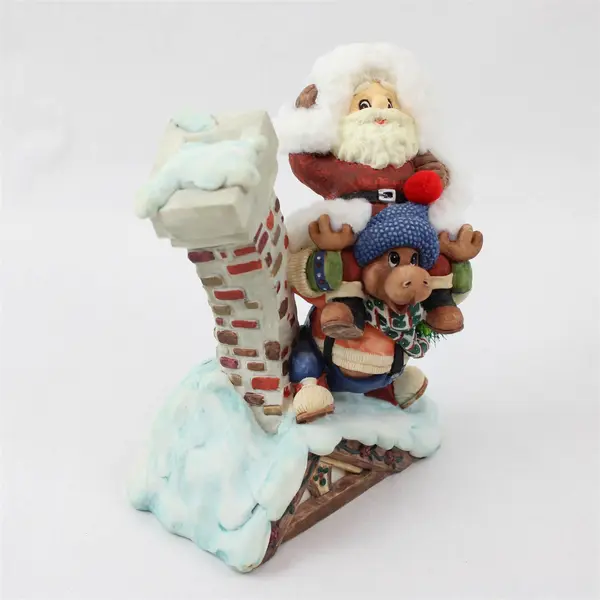 New Resin Santa & Reindeer Chimney Figurine Holiday Decor