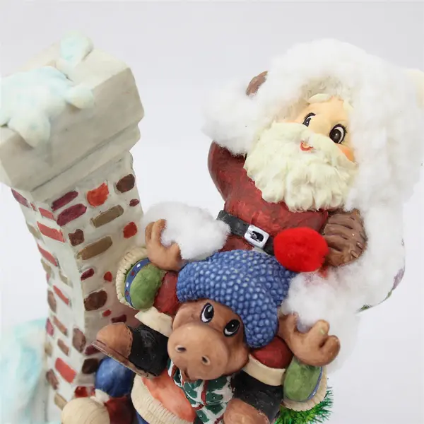 New Resin Santa & Reindeer Chimney Figurine Holiday Decor