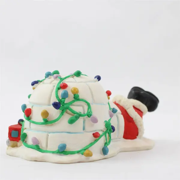 Roman Inc Resin Santa Crawling Into Igloo Figurine - New