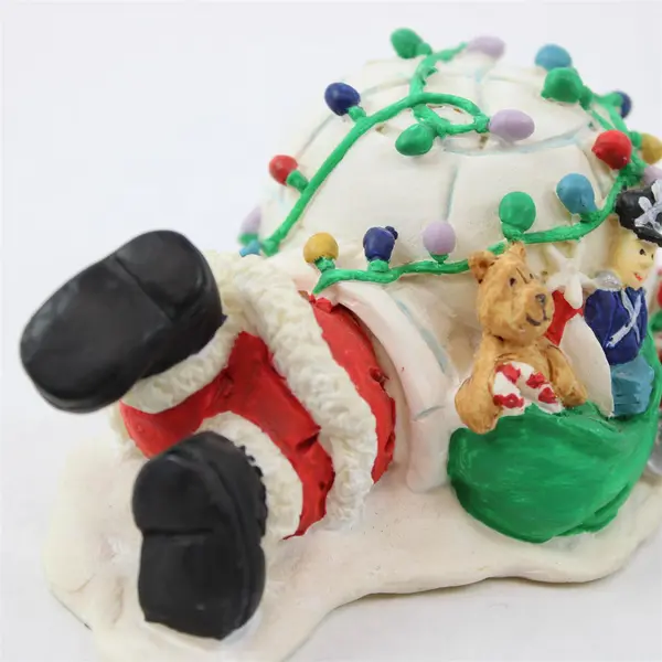 Roman Inc Resin Santa Crawling Into Igloo Figurine - New