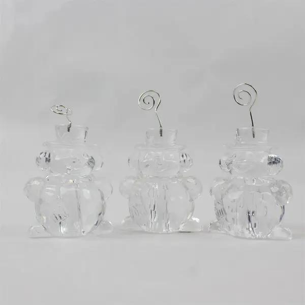 Enesco Twinkling Christmas Clear Snowman Place Card Holders Set of 3 2004 New