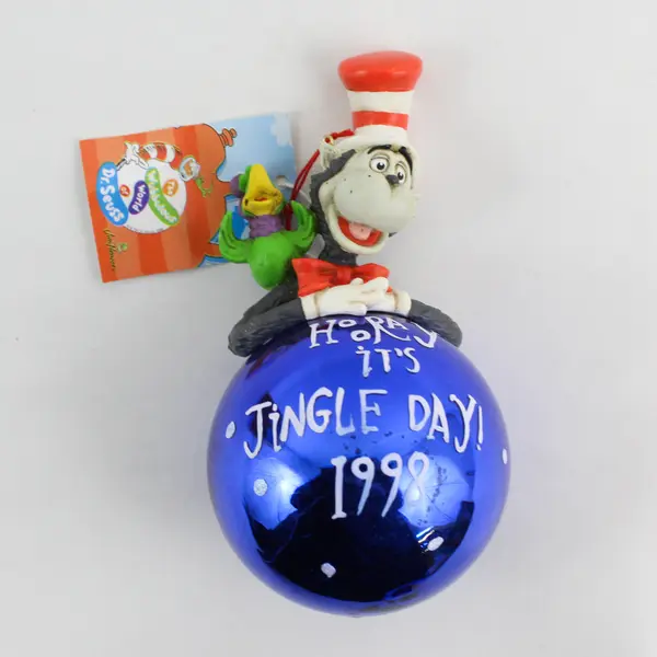 Jim Henson 1998 Christmas Ornament Dr. Seuss Cat In Hat Blue Glass & Resin