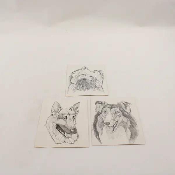 Lot of 3 Dudley Carson Pointillism Dog Illustration Notecards with Envelopes