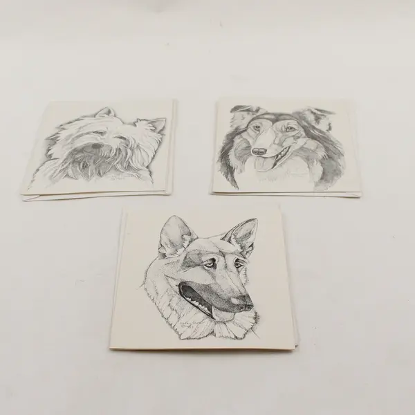 Lot of 3 Dudley Carson Pointillism Dog Illustration Notecards with Envelopes