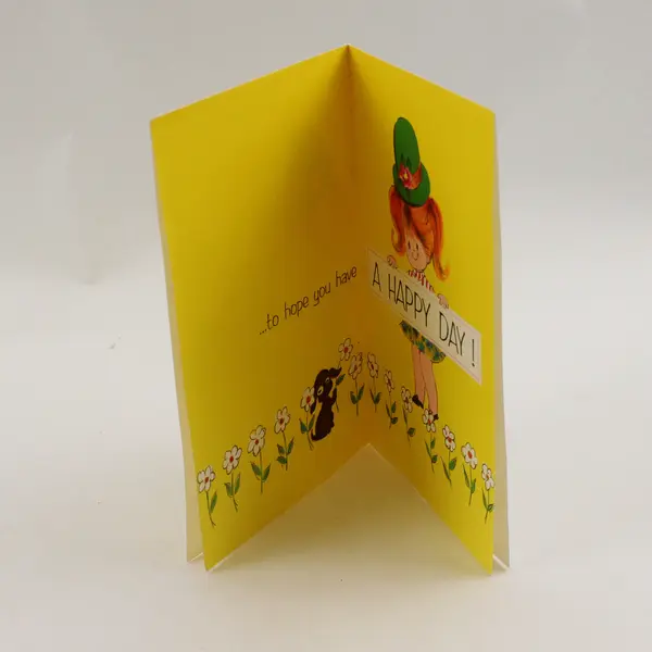 Vintage Crystal Card Girl on Bicycle Cute Birthday Greeting Card with Envelope