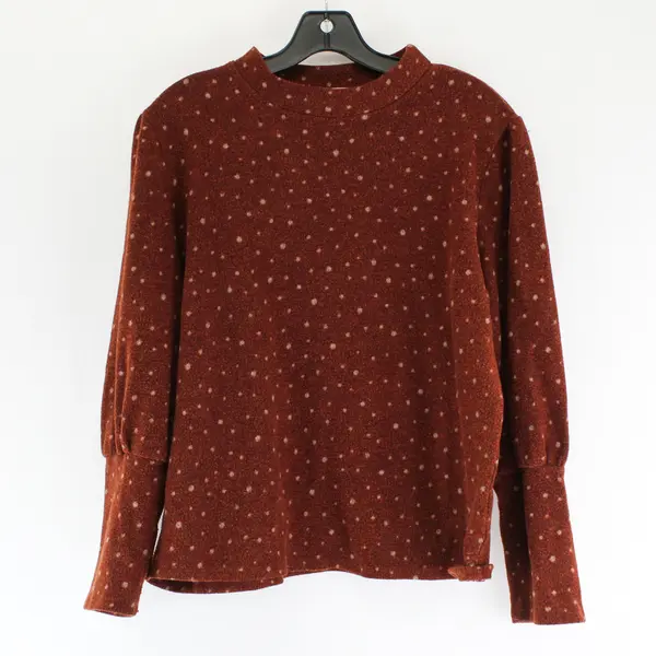 Lavish Polka Dot Burnt Orange Crew-Neck Long-Sleeved Top Women's XL