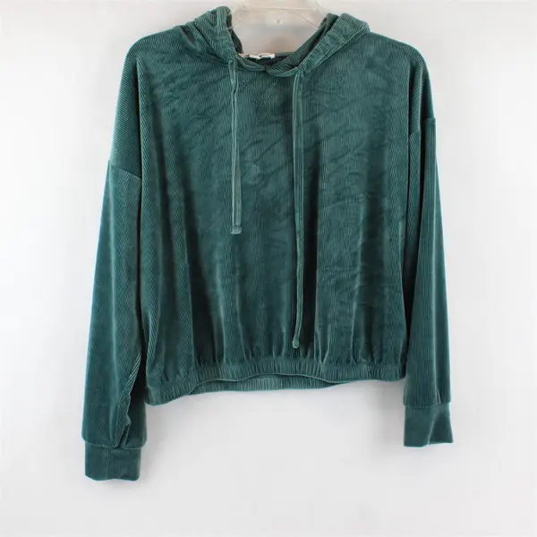 Hippie Rose Teal Ribbed Cropped Hoodie Women's Large