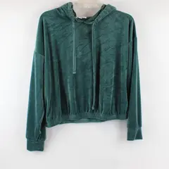 Hippie Rose Teal Ribbed Cropped Hoodie Women's Large