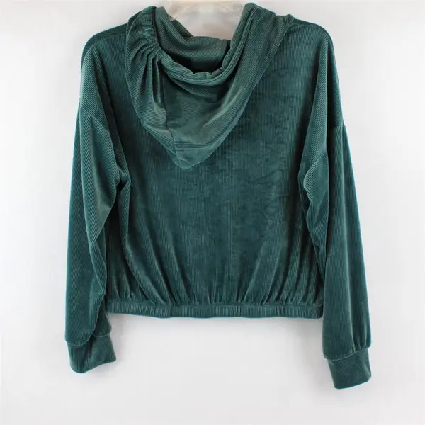 Hippie Rose Teal Ribbed Cropped Hoodie Women's Large