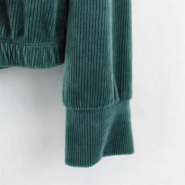 Hippie Rose Teal Ribbed Cropped Hoodie Women's Large