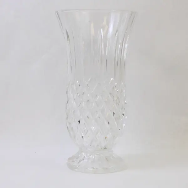 Lead Crystal Diamond-Cut Geometric Footed Vase 10" Collectible