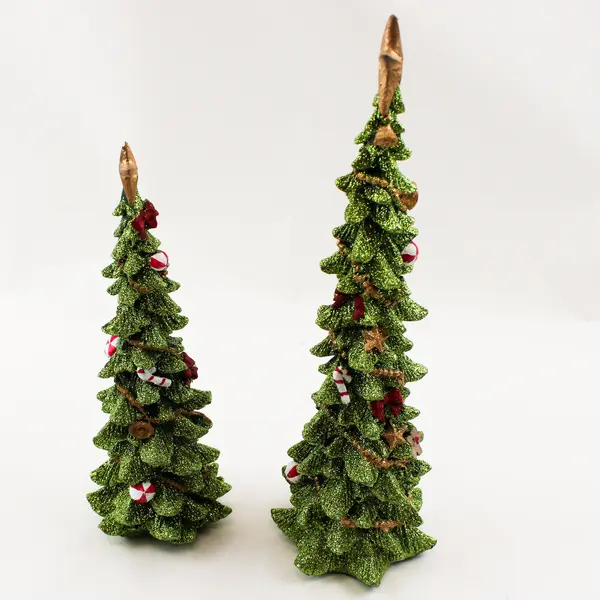 Raz Imports Green Sparkle Christmas Trees Set of 2 11.5" & 9.5" Tabletop
