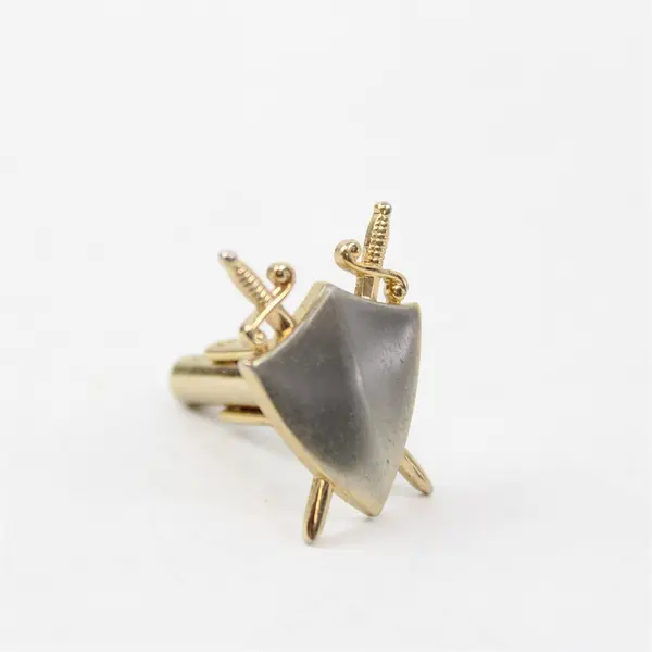 Pair of Vintage Gold Tone Cuff Links Shield & Crossed Swords Shape 
