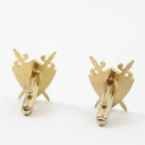 Pair of Vintage Gold Tone Cuff Links Shield & Crossed Swords Shape 