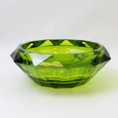 Unbranded Clear Green Art Glass Round Diamond Shaped Candy Bowl MCM Style 8"