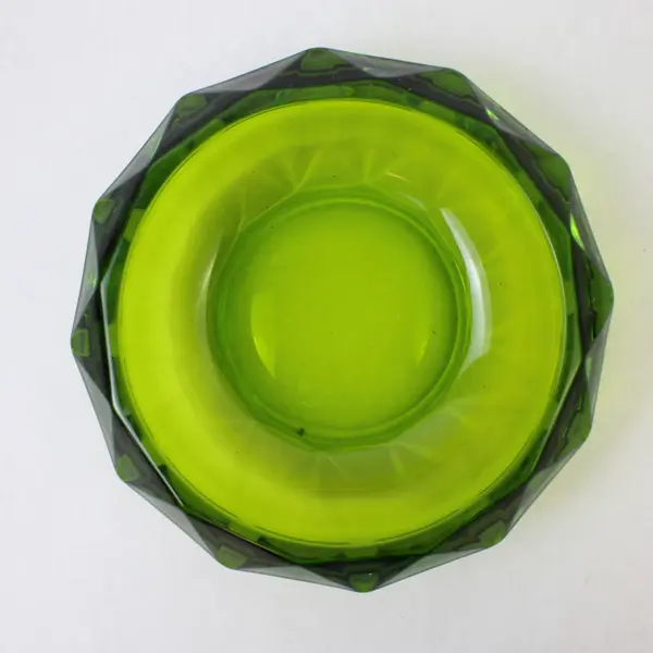 Unbranded Clear Green Art Glass Round Diamond Shaped Candy Bowl MCM Style 8"