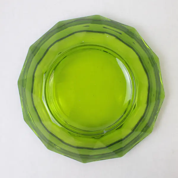Unbranded Clear Green Art Glass Round Diamond Shaped Candy Bowl MCM Style 8"