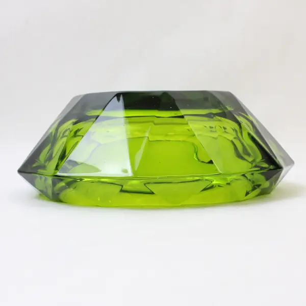 Unbranded Clear Green Art Glass Round Diamond Shaped Candy Bowl MCM Style 8"