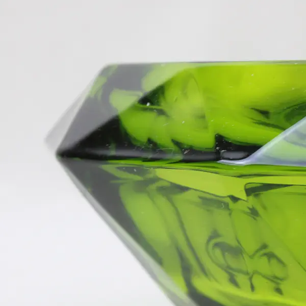 Unbranded Clear Green Art Glass Round Diamond Shaped Candy Bowl MCM Style 8"