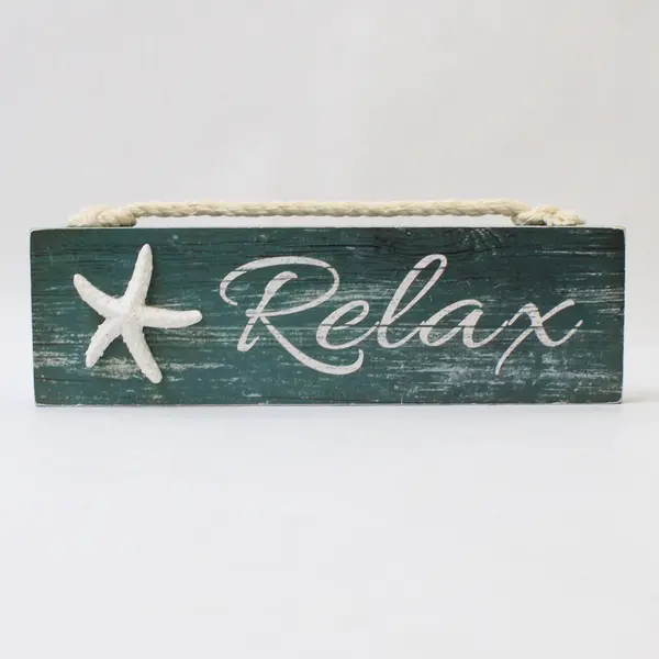 Young's Inc Hanging Decorative Beach Themed Sign "Relax"  Blue White 7.75"x2.75"