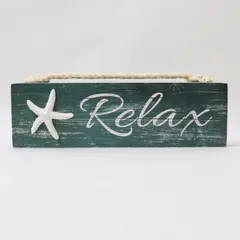 Young's Inc Hanging Decorative Beach Themed Sign "Relax"  Blue White 7.75"x2.75"