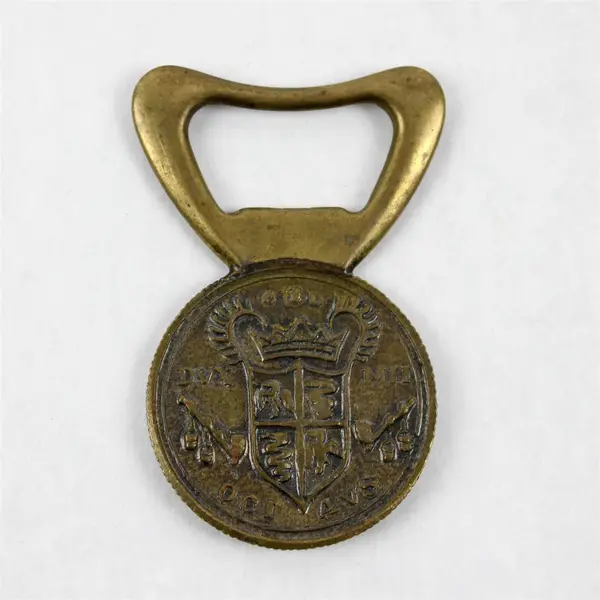 Vintage Carl Aubock II Solid Brass Coin Bottle Opener Breweriana