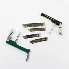Lot of 6 Metal Wine Beer Can Openers -2 Corkscrews & 4 Bottle Openers