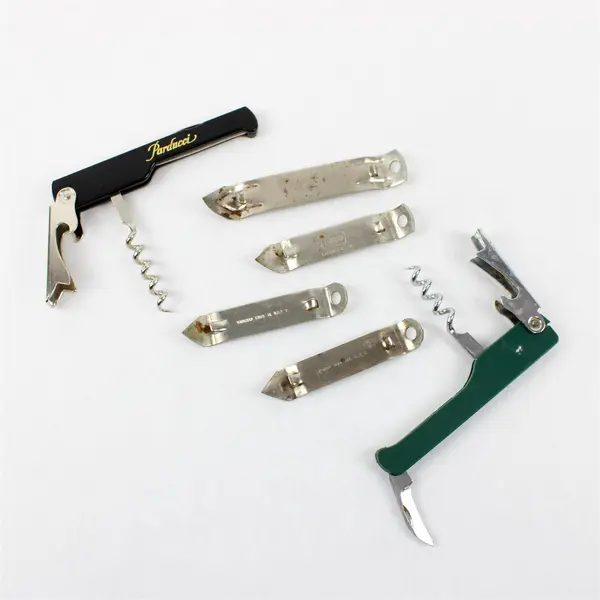 Lot of 6 Metal Wine Beer Can Openers -2 Corkscrews & 4 Bottle Openers