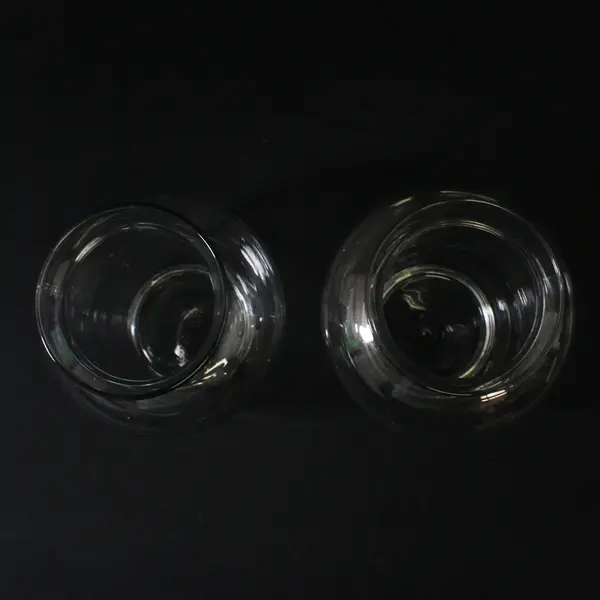 Lot of 2 Unbranded Clear Glass Matching Round Rustic Flower Vases 6.5" Tall