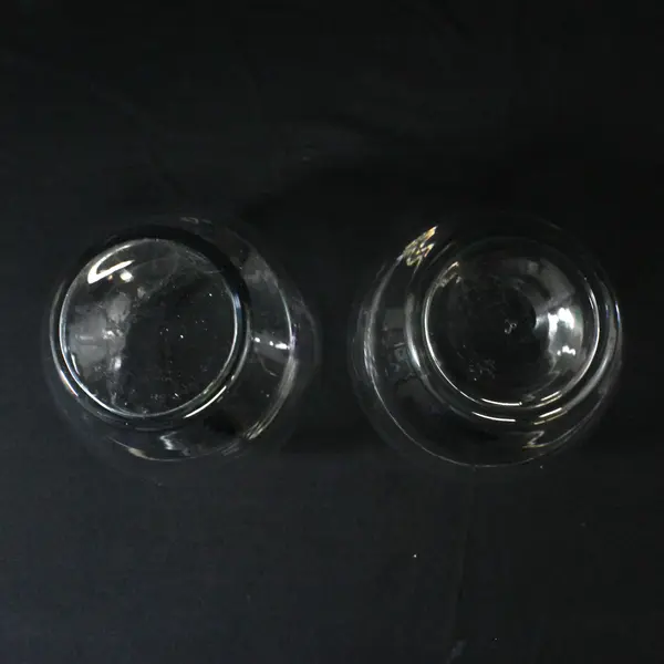 Lot of 2 Unbranded Clear Glass Matching Round Rustic Flower Vases 6.5" Tall