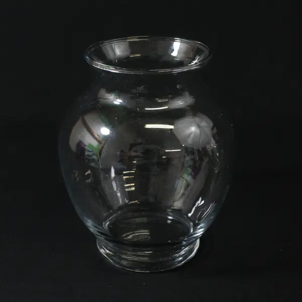 Lot of 2 Unbranded Clear Glass Matching Round Rustic Flower Vases 6.5" Tall