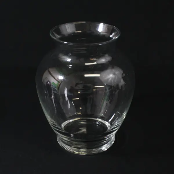Lot of 2 Unbranded Clear Glass Matching Round Rustic Flower Vases 6.5" Tall