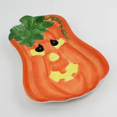 PR Orange/Green Ceramic Pumpkin/Jack-O'-Lantern Decorative Plate/Candy Dish
