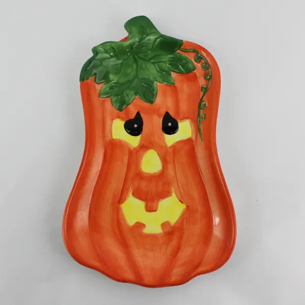 PR Orange/Green Ceramic Pumpkin/Jack-O'-Lantern Decorative Plate/Candy Dish