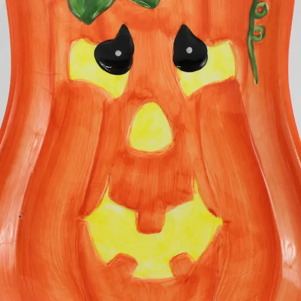PR Orange/Green Ceramic Pumpkin/Jack-O'-Lantern Decorative Plate/Candy Dish
