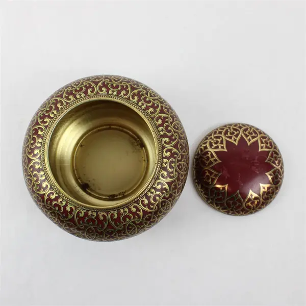 Vintage 1960s Tchibo Coffee Tin Maroon Red Gold Arabesque Collectible