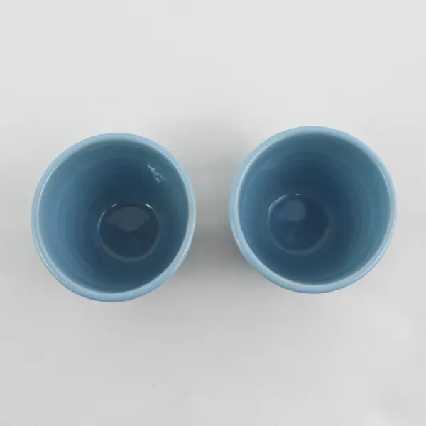 Lot Of 2 Unbranded Blue W/ Sakura Pattern Japanese Ceramic Tea Cups 2.75" Tall