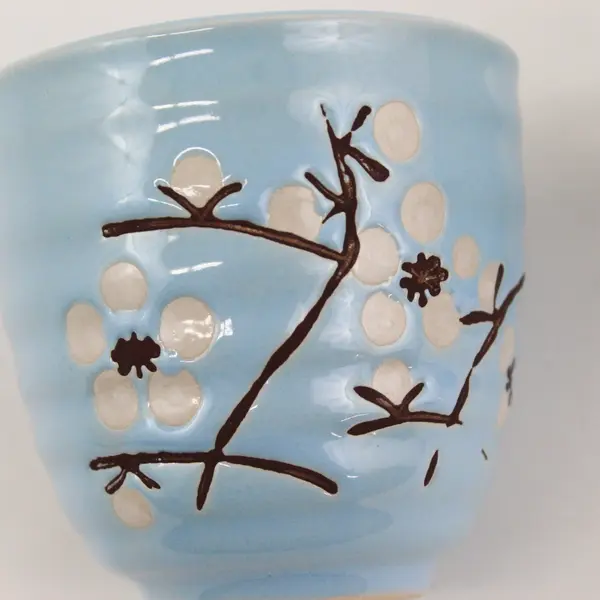 Lot Of 2 Unbranded Blue W/ Sakura Pattern Japanese Ceramic Tea Cups 2.75" Tall