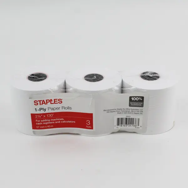 Set Of 3 Staples 1-Ply Paper Rolls 2.25" x 130' Adding Machines/Cash Registers+