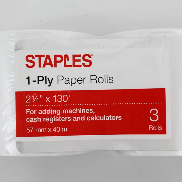 Set Of 3 Staples 1-Ply Paper Rolls 2.25" x 130' Adding Machines/Cash Registers+
