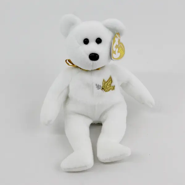 TY Beanie Baby Holy Father 2005 White Gold Bear With Gold Tag Plush Toy