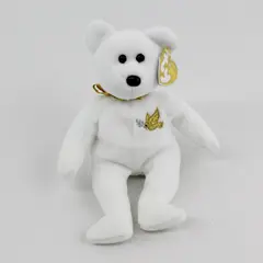 TY Beanie Baby Holy Father 2005 White Gold Bear With Gold Tag Plush Toy