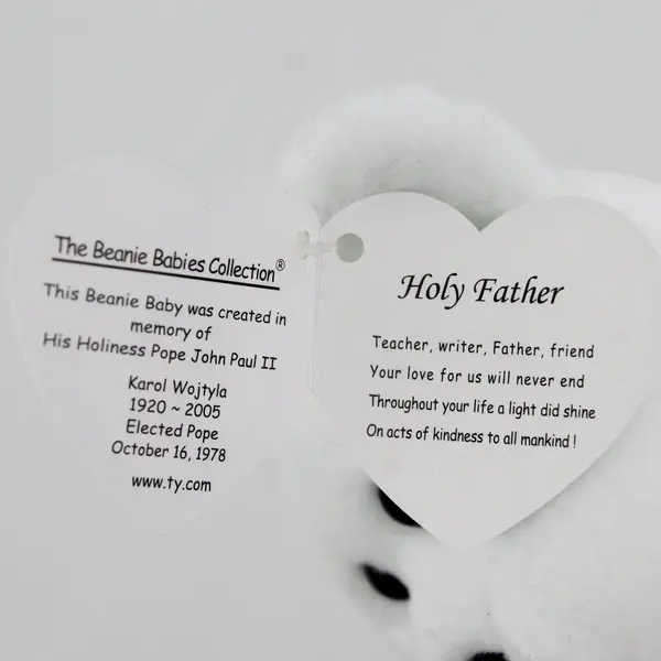 TY Beanie Baby Holy Father 2005 White Gold Bear With Gold Tag Plush Toy