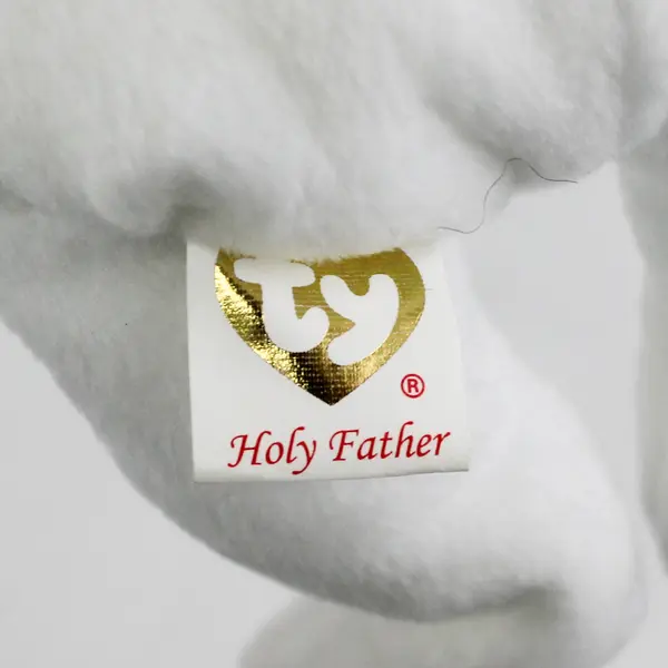 TY Beanie Baby Holy Father 2005 White Gold Bear With Gold Tag Plush Toy