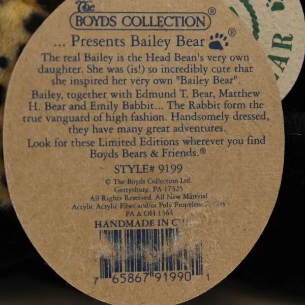 Boyds Bears Bailey Bear with Pet Leopard Plush Toy 9"