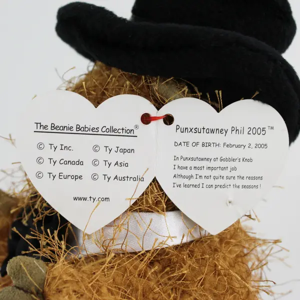 TY Beanie Babies Punxsutawney Phil 2004/5 Brown Groundhog Top Hat W/ Tag Plush
